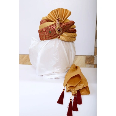 S H A H I T A J Traditional Rajasthani Wedding Red &amp; Golden Brocade Pagdi Safa or Turban with Brooch for Groom or Dulha (RT544)-ST667_23