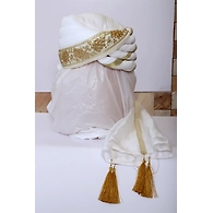 S H A H I T A J Traditional Rajasthani Wedding White Silk Pagdi Safa or Turban for Groom or Dulha (RT547)