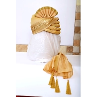 S H A H I T A J Traditional Rajasthani Wedding Golden Silk Pagdi Safa or Turban for Groom or Dulha (RT549)
