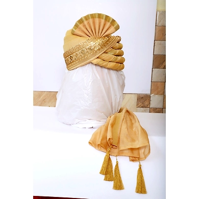 S H A H I T A J Traditional Rajasthani Wedding Golden Silk Pagdi Safa or Turban for Groom or Dulha (RT549)-ST672_22andHalf