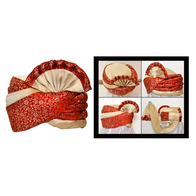 S H A H I T A J Traditional Rajasthani Wedding Red &amp; Golden Brocade Pagdi Safa or Turban for Kids and Adults (RT559)-ST681_18andHalf
