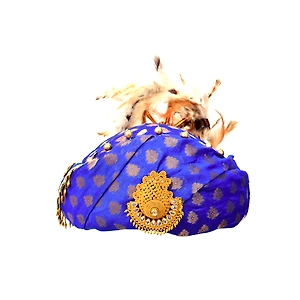 S H A H I T A J Designer Blue Brocade Kids and Adults Pagdi Safa or Turban for Fashion Shows & Events (DT569)