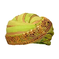 S H A H I T A J Designer Green and Golden Silk Kids and Adults Pagdi Safa or Turban for Fashion Shows & Events (DT570)