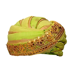 S H A H I T A J Designer Green and Golden Silk Kids and Adults Pagdi Safa or Turban for Fashion Shows & Events (DT570)