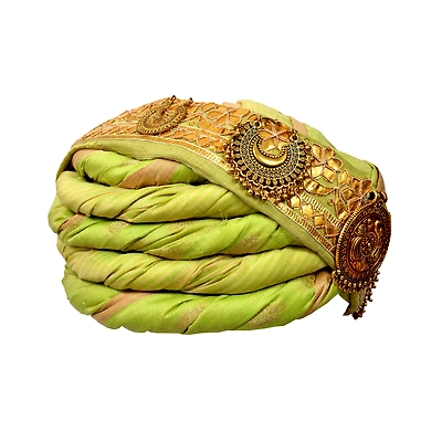 S H A H I T A J Designer Green and Golden Silk Kids and Adults Pagdi Safa or Turban for Fashion Shows &amp; Events (DT570)-18-4