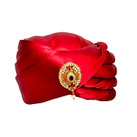 S H A H I T A J Designer Red Satin Kids and Adults Pagdi Safa or Turban for Fashion Shows & Events (DT575)