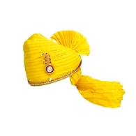 S H A H I T A J Traditional Rajasthani Jodhpuri Cotton Yellow Wedding Groom or Dulha Straight Line Pagdi Safa or Turban for Kids and Adults (RT606)