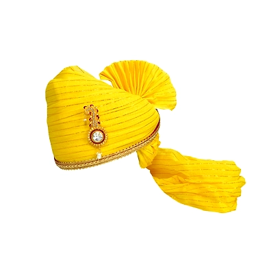 S H A H I T A J Traditional Rajasthani Jodhpuri Cotton Yellow Wedding Groom or Dulha Straight Line Pagdi Safa or Turban for Kids and Adults (RT606)-ST730_22andHalf