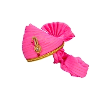 S H A H I T A J Traditional Rajasthani Jodhpuri Cotton Pink Wedding Groom or Dulha Straight Line Pagdi Safa or Turban for Kids and Adults (RT608)