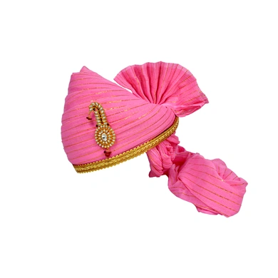 S H A H I T A J Traditional Rajasthani Jodhpuri Cotton Pink Wedding Groom or Dulha Straight Line Pagdi Safa or Turban for Kids and Adults (RT608)-ST732_21andHalf