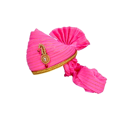 S H A H I T A J Traditional Rajasthani Jodhpuri Cotton Pink Wedding Groom or Dulha Straight Line Pagdi Safa or Turban for Kids and Adults (RT608)-ST732_23andHalf