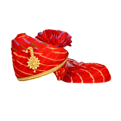 S H A H I T A J Traditional Rajasthani Jodhpuri Cotton Red Lehariya Wedding Groom or Dulha Pagdi Safa or Turban for Kids and Adults (RT611)-ST735_18andHalf