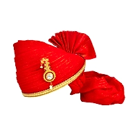 S H A H I T A J Traditional Rajasthani Jodhpuri Cotton Red Wedding Groom or Dulha Straight Line Pagdi Safa or Turban for Kids and Adults (RT612)