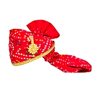 S H A H I T A J Traditional Rajasthani Jodhpuri Cotton Red Bandhej Wedding Groom or Dulha Pagdi Safa or Turban for Kids and Adults (RT615)