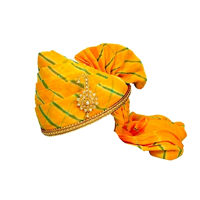 S H A H I T A J Traditional Rajasthani Jodhpuri Cotton Yellow Lehariya Wedding Groom or Dulha Pagdi Safa or Turban for Kids and Adults (RT617)-ST741_18