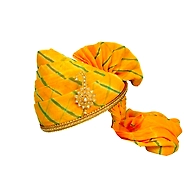 S H A H I T A J Traditional Rajasthani Jodhpuri Cotton Yellow Lehariya Wedding Groom or Dulha Pagdi Safa or Turban for Kids and Adults (RT617)