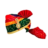 S H A H I T A J Traditional Rajasthani Jodhpuri Cotton Multi-Colored Bandhej Wedding Groom or Dulha Pagdi Safa or Turban for Kids and Adults (RT619)