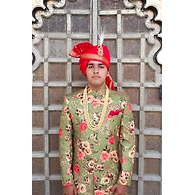 S H A H I T A J Traditional Rajasthani Wedding Red Silk Jodhpuri Pagdi Safa or Turban for Groom or Dulha (CT270)