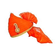 S H A H I T A J Traditional Rajasthani Jodhpuri Cotton Orange Kotadoriya Wedding Groom or Dulha Pagdi Safa or Turban for Kids and Adults (RT621)