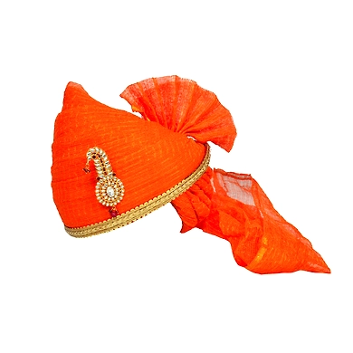 S H A H I T A J Traditional Rajasthani Jodhpuri Cotton Orange Kotadoriya Wedding Groom or Dulha Pagdi Safa or Turban for Kids and Adults (RT621)-ST745_22andHalf