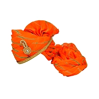 S H A H I T A J Traditional Rajasthani Jodhpuri Cotton Orange Lehariya Wedding Groom or Dulha Pagdi Safa or Turban for Kids and Adults (RT628)