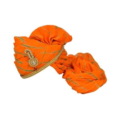 S H A H I T A J Traditional Rajasthani Jodhpuri Cotton Orange Lehariya Wedding Groom or Dulha Pagdi Safa or Turban for Kids and Adults (RT628)-ST752_23