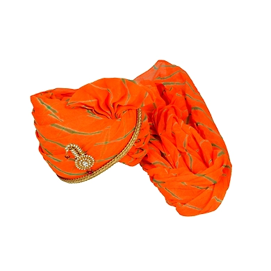 S H A H I T A J Traditional Rajasthani Jodhpuri Cotton Orange Lehariya Wedding Groom or Dulha Pagdi Safa or Turban for Kids and Adults (RT628)-18-3