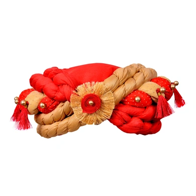 S H A H I T A J Traditional Rajasthani Royal Her Highness Designer Red &amp; Golden Silk Rope Pagdi Safa or Turban for Women &amp; Girls (DT640)-ST766_18andHalf