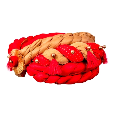 S H A H I T A J Traditional Rajasthani Royal Her Highness Designer Red &amp; Golden Silk Rope Pagdi Safa or Turban for Women &amp; Girls (DT640)-18-3