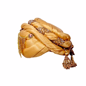 S H A H I T A J Designer Golden Silk Kids and Adults Pagdi Safa or Turban for Fashion Shows & Events (DT643)