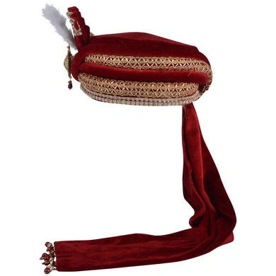 S H A H I T A J Traditional Rajasthani Designer Velvet Maroon &amp; Golden Maharaja Groom or Dulha Pagdi Safa or Turban for Kids and Adults (RT658)-20-3