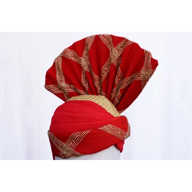 S H A H I T A J Pakistani Kulla Muslim Weddings and Social Occasions Red Silk Pagdi Safa or Turban for Kids and Adults (RT664)-21-4
