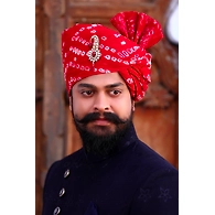 S H A H I T A J Traditional Rajasthani Wedding Barati Red Bandhej Cotton Udaipuri Pagdi Safa or Turban for Kids and Adults (CT159)