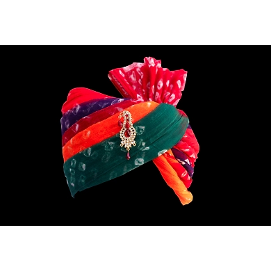 S H A H I T A J Traditional Rajasthani Wedding Barati Multi-Colored Cotton Pachrangi Bandhej Jodhpuri &amp; Rajputi Pagdi Safa or Turban for Kids and Adults (CT198)-18-3