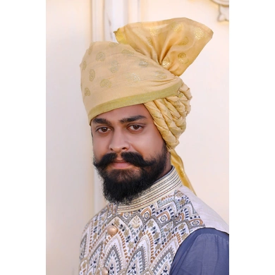S H A H I T A J Traditional Rajasthani Wedding Barati Chanderi Silk Printed Golden Foil Udaipuri Pagdi Safa or Turban for Kids and Adults (CT667)-ST793_18