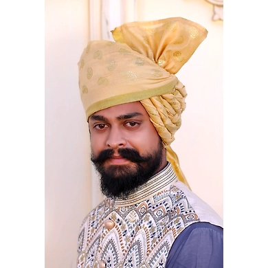 S H A H I T A J Traditional Rajasthani Wedding Barati Chanderi Silk Printed Golden Foil Udaipuri Pagdi Safa or Turban for Kids and Adults (CT667)-ST793_21