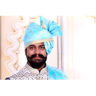 S H A H I T A J Traditional Rajasthani Wedding Barati Chanderi Silk Printed Sky Blue Foil Jodhpuri Pagdi Safa or Turban for Kids and Adults (CT668)