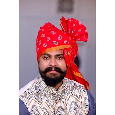 Red and Off White Indian Wedding Pagri Royal Rajasthani traditional Pagdi Maharaja Safa Accessory Chanderi silk buy Ready to wear turban