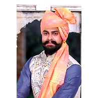 S H A H I T A J Traditional Rajasthani Wedding Barati Chanderi Silk Printed Peach Foil Jodhpuri Pagdi Safa or Turban for Kids and Adults (CT669)