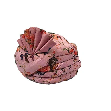 S H A H I T A J Traditional Rajasthani Wedding Barati Floral Pink Silk Pagdi Safa or Turban for Kids and Adults (RT674)-18-3