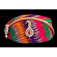 S H A H I T A J Traditional Rajasthani Cotton Mewadi Multi-Colored Mothda Pagdi or Turban with Pachewadi Brooch and Chandrma for Kids and Adults (MT290)