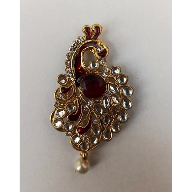S H A H I T A J Traditional Rajasthani Golden with Red Stone Peacock Brooch for Barati/Groom/Social Occasions Pagdi Safa or Turban (OS702)-ST822
