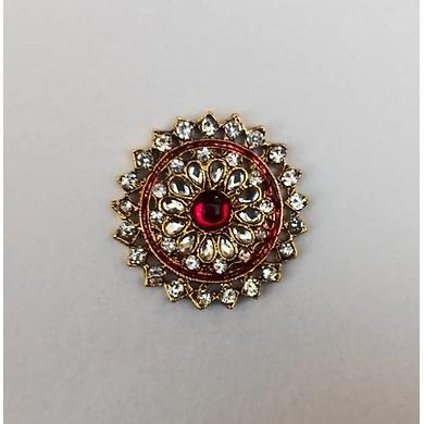 S H A H I T A J Traditional Rajasthani Golden with Red Stone Center Brooch for Barati/Groom/Social Occasions Pagdi Safa or Turban (OS708)-ST828