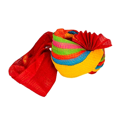 S H A H I T A J Traditional Rajasthani Jodhpuri Cotton Farewell/Retirement/Social Occasions Multi-Colored Kotadoriya Pagdi Safa or Turban for Kids and Adults (CT712)-18-3