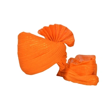 S H A H I T A J Traditional Rajasthani Jodhpuri Cotton Farewell/Retirement/Social Occasions Orange Straight Line Pagdi Safa or Turban for Kids and Adults (CT717)-ST837_23andHalf