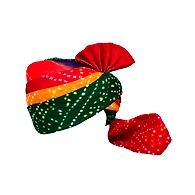 S H A H I T A J Traditional Rajasthani Jodhpuri Cotton Farewell/Retirement/Social Occasions Multi-Colored Bandhej Pagdi Safa or Turban for Kids and Adults (CT718)