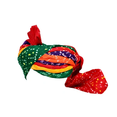 S H A H I T A J Traditional Rajasthani Jodhpuri Cotton Farewell/Retirement/Social Occasions Multi-Colored Bandhej Pagdi Safa or Turban for Kids and Adults (CT718)-19-3