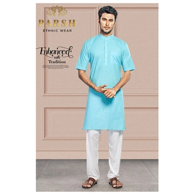 S H A H I T A J Traditional Blue Barati/Groom/Social Occasions Cotton Modi Kurta Pajama for Adults (MW762)-ST883_36