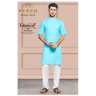 S H A H I T A J Traditional Blue Barati/Groom/Social Occasions Cotton Modi Kurta Pajama for Adults (MW762)