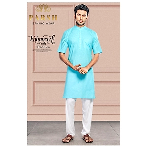 S H A H I T A J Traditional Blue Barati/Groom/Social Occasions Cotton Modi Kurta Pajama for Adults (MW762)